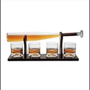 The Wine Savant - Baseball Decanter Bat Whiskey with 4 Baseball Glasses